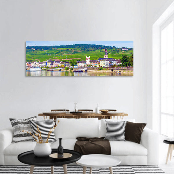 Rudesheim Rhein town for wine making in Rhine Gorge, panoramic canvas wall art