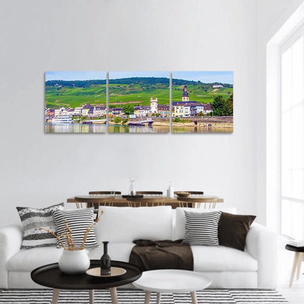Rudesheim Rhein town for wine making in Rhine Gorge, panoramic canvas wall art