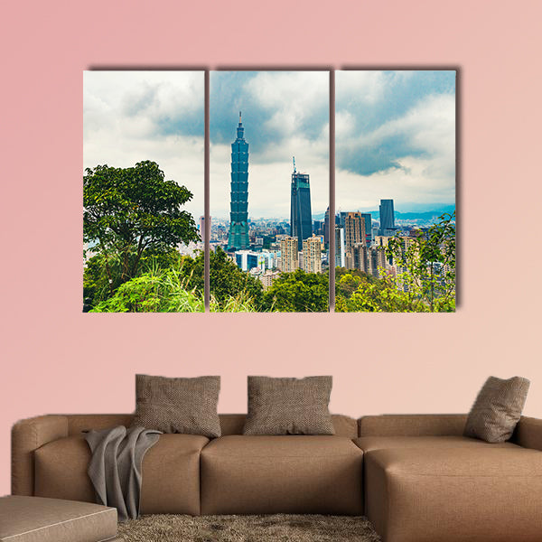 Taipei, Taiwan city skyline at twilight multi panel canvas wall art