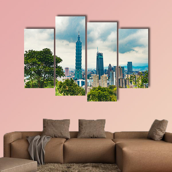 Taipei, Taiwan city skyline at twilight multi panel canvas wall art