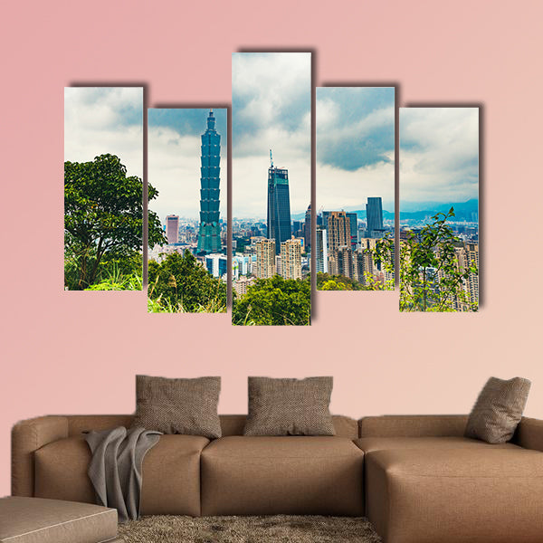 Taipei, Taiwan city skyline at twilight multi panel canvas wall art