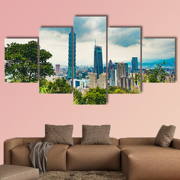 Taipei, Taiwan city skyline at twilight multi panel canvas wall art