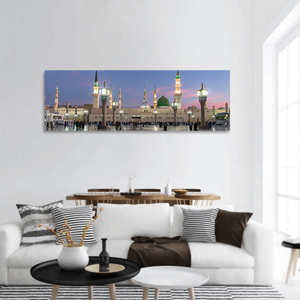 Muslims marching in front of the mosque panoramic canvas wall art