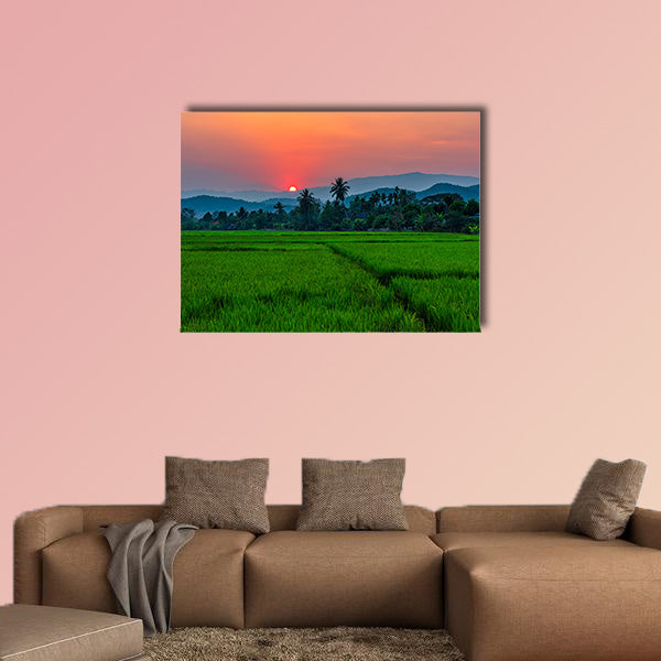 Rice field Mae Kon at sunset in Chiang Rai, Thailand multi panel canvas wall art