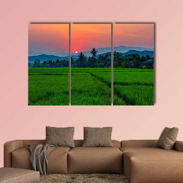 Rice field Mae Kon at sunset in Chiang Rai, Thailand multi panel canvas wall art