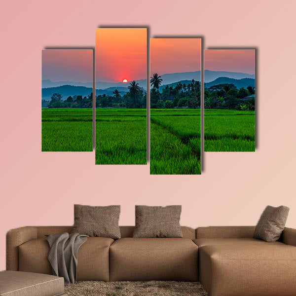 Rice field Mae Kon at sunset in Chiang Rai, Thailand multi panel canvas wall art