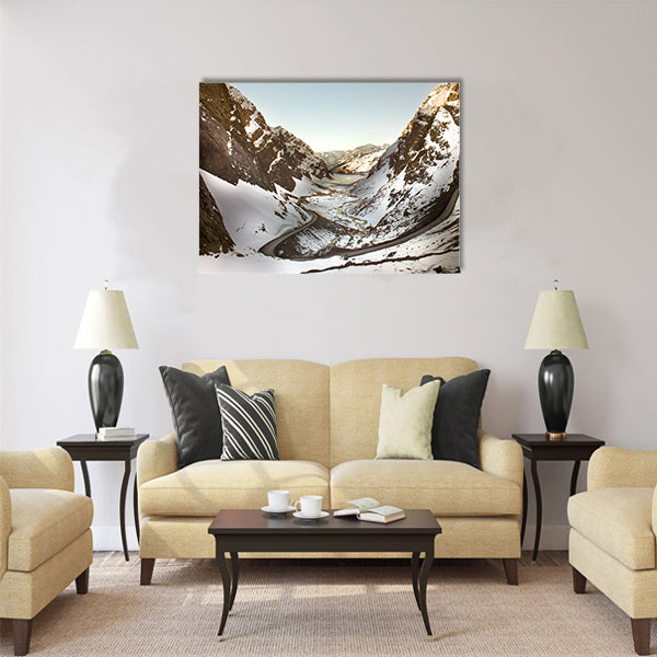 Road to Andina copper mine in chilean Andes Multi panel canvas wall art