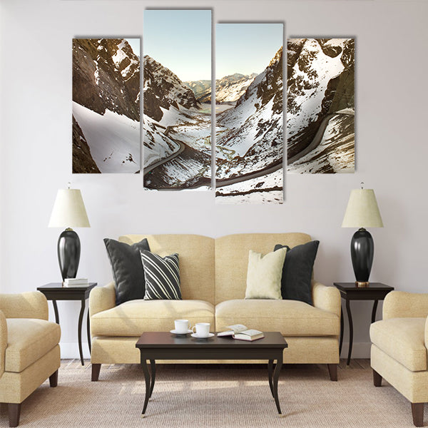 Road to Andina copper mine in chilean Andes Multi panel canvas wall art