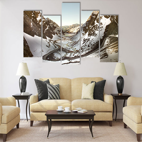 Road to Andina copper mine in chilean Andes Multi panel canvas wall art