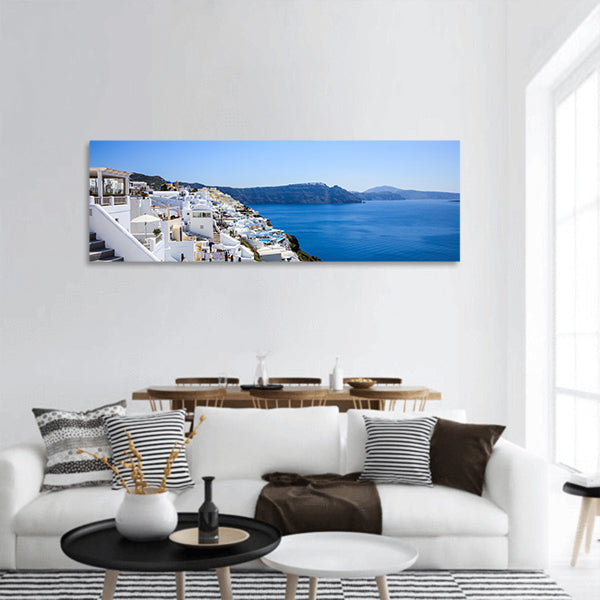 Oia caldera over Aegean sea panoramic canvas wall art