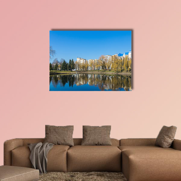Beautiful Park in the center of the city in sunny weather in early spring multi panel canvas wall art