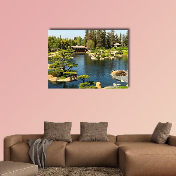 Beautiful flowers and trees in Japanese Garden Multi panel canvas wall art