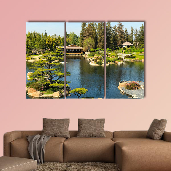 Beautiful flowers and trees in Japanese Garden Multi panel canvas wall art