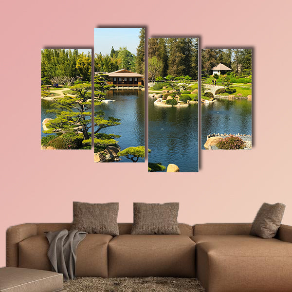 Beautiful flowers and trees in Japanese Garden Multi panel canvas wall art