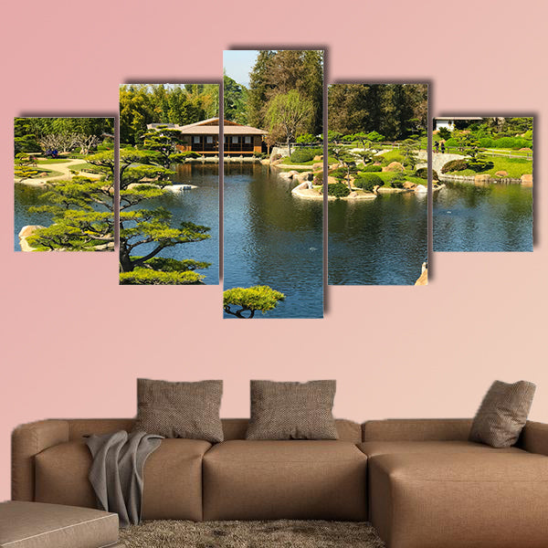 Beautiful flowers and trees in Japanese Garden Multi panel canvas wall art