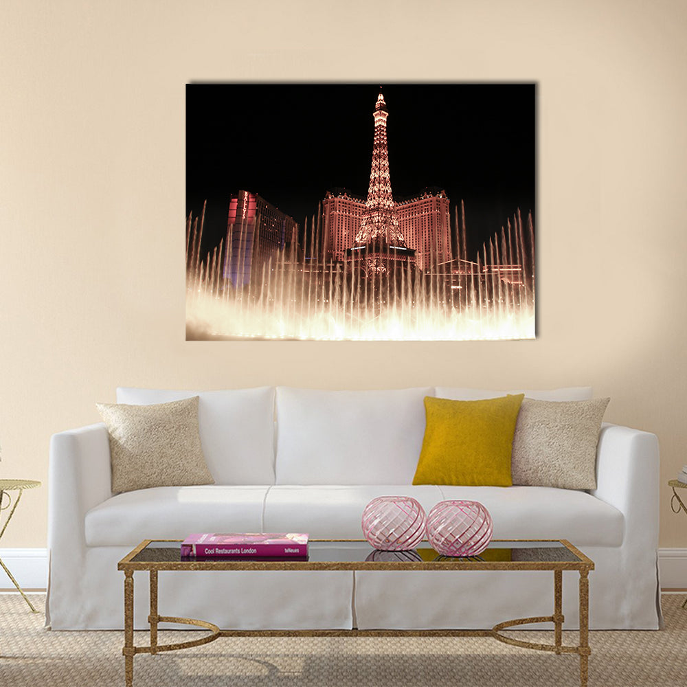 Night view of the dancing fountains  multi panel canvas wall art