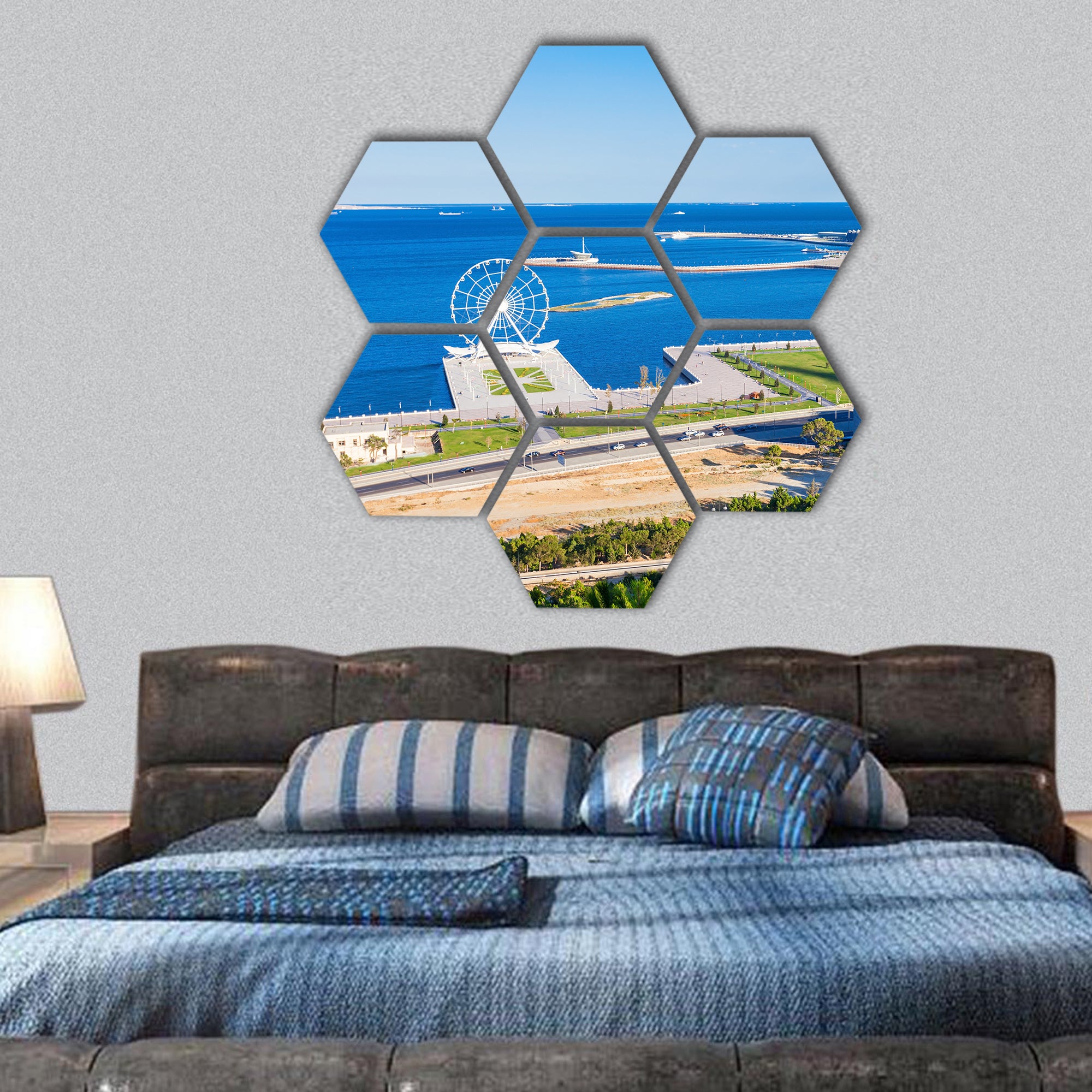 Baku aerial view from the Martyrs Lane Azerbaijan hexagonal canvas wall art