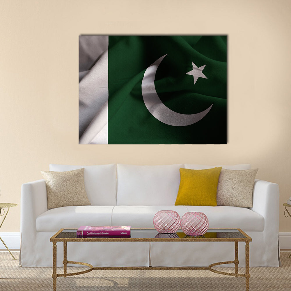 Ruffled Pakistan Flag Blowing In Wind Multi Panel Canvas Wall Art