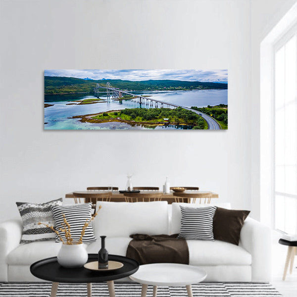Tjeldsundbrua bridge with the islands in Norway aerial panoramic canvas wall art