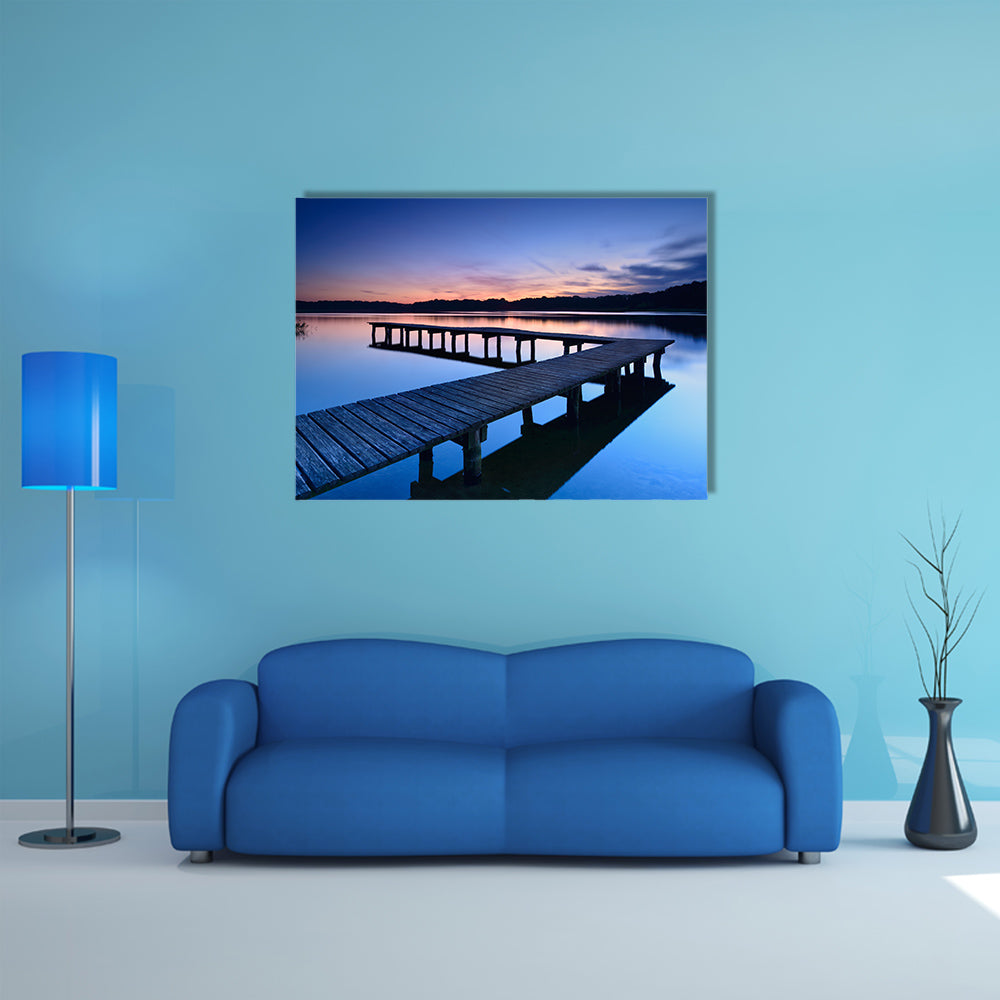 Calm Lake After Sunset, Wooden Pier Multi Panel Canvas Wall Art