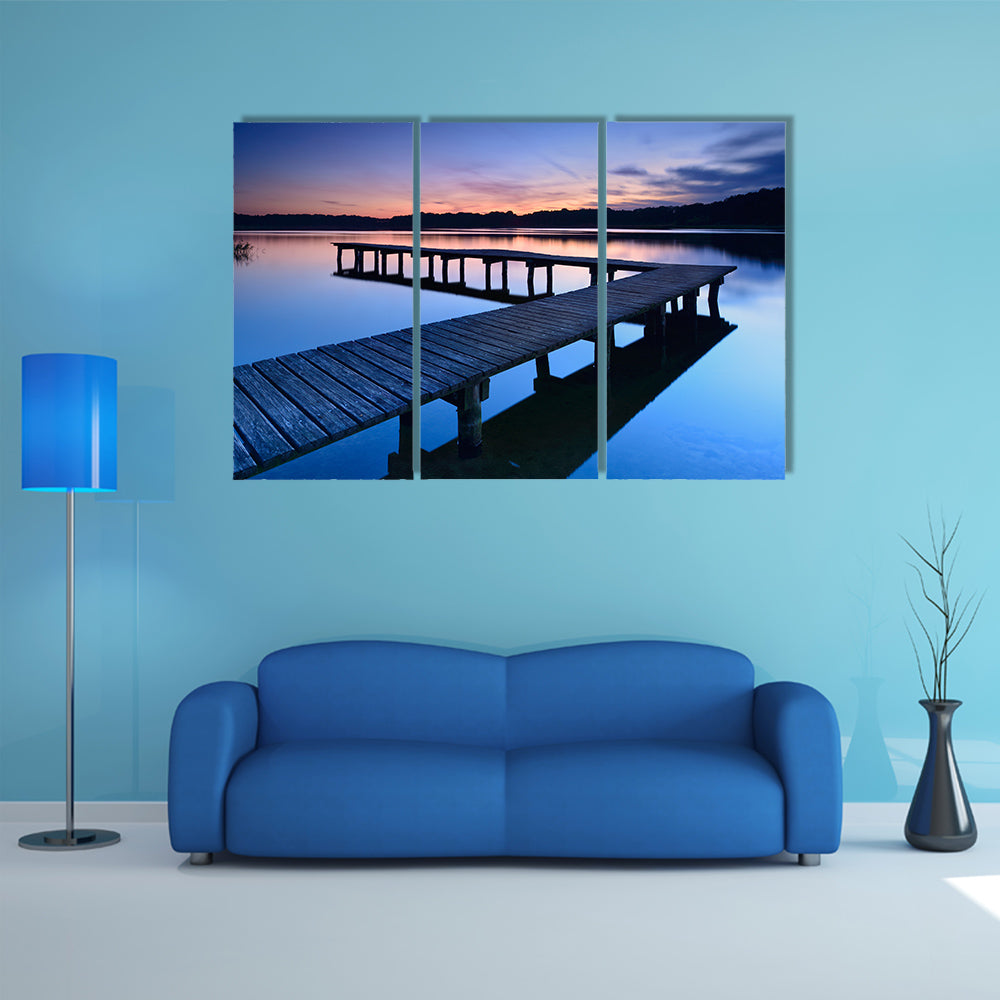 Calm Lake After Sunset, Wooden Pier Multi Panel Canvas Wall Art