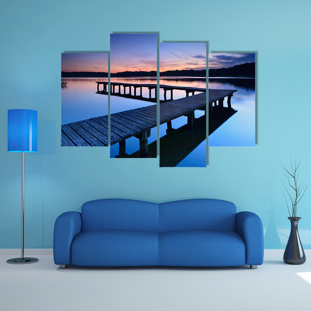 Calm Lake After Sunset, Wooden Pier Multi Panel Canvas Wall Art