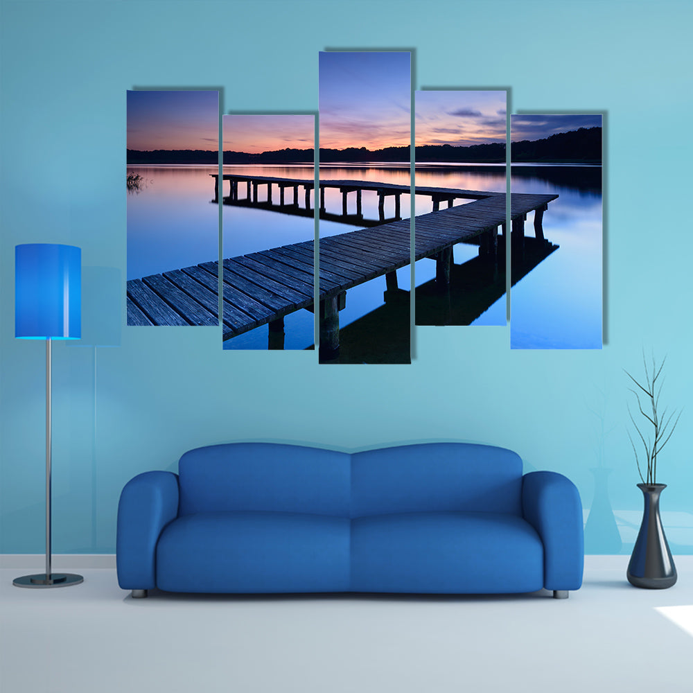 Calm Lake After Sunset, Wooden Pier Multi Panel Canvas Wall Art