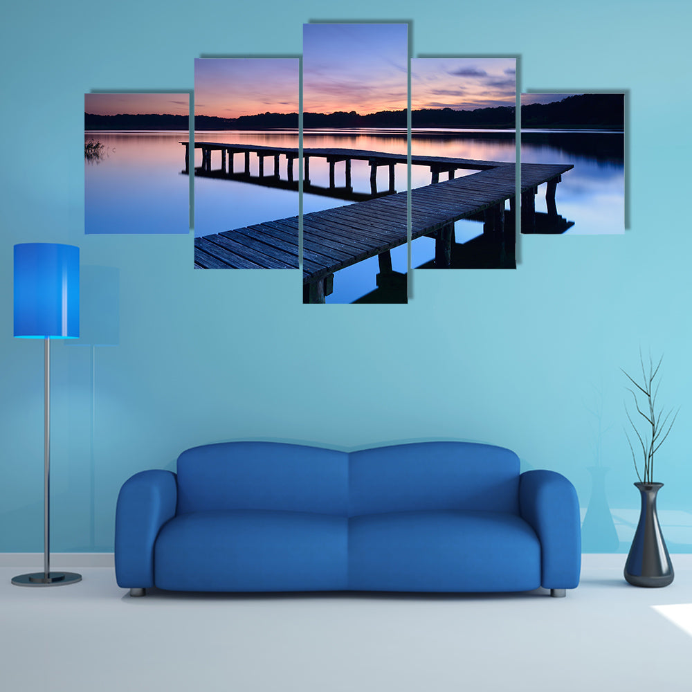 Calm Lake After Sunset, Wooden Pier Multi Panel Canvas Wall Art