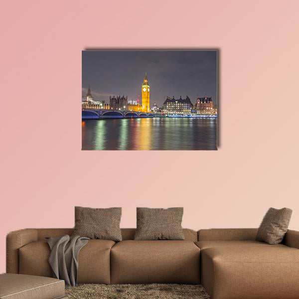 Big Ben and the house of Parliaments, London at night multi panel canvas wall art