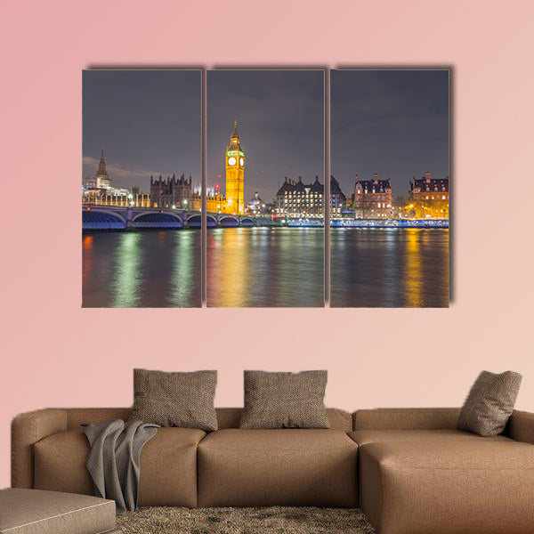Big Ben and the house of Parliaments, London at night multi panel canvas wall art
