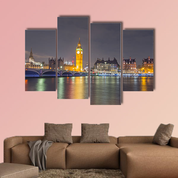 Big Ben and the house of Parliaments, London at night multi panel canvas wall art