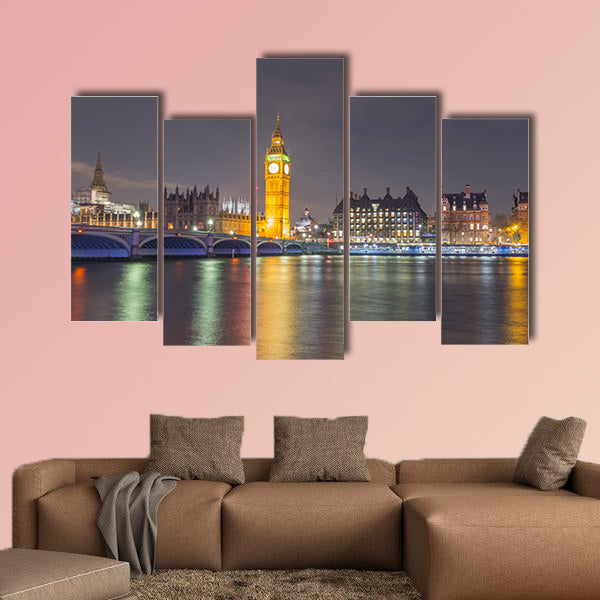 Big Ben and the house of Parliaments, London at night multi panel canvas wall art