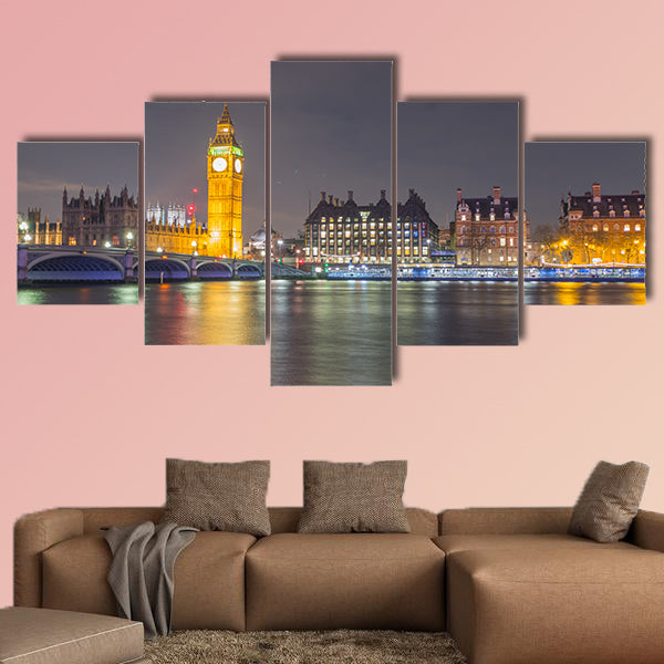 Big Ben and the house of Parliaments, London at night multi panel canvas wall art
