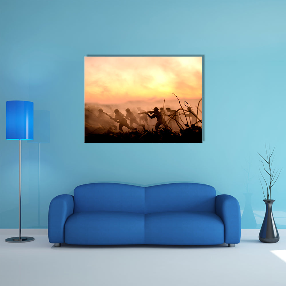 War Concept, Military Silhouettes Multi Panel Canvas Wall Art