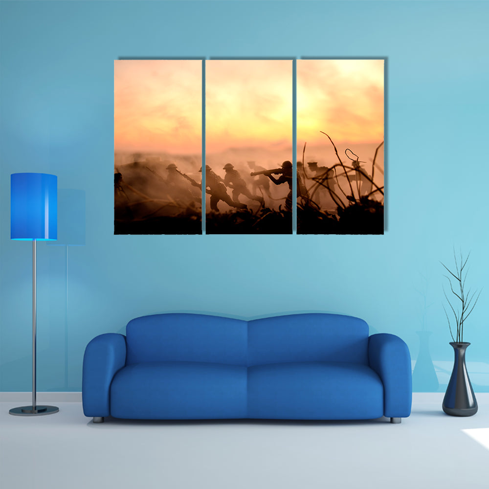 War Concept, Military Silhouettes Multi Panel Canvas Wall Art