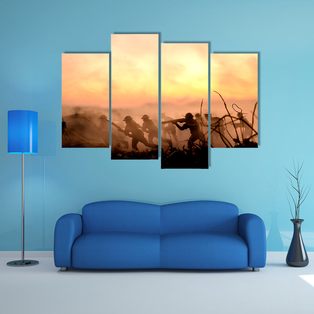 War Concept, Military Silhouettes Multi Panel Canvas Wall Art