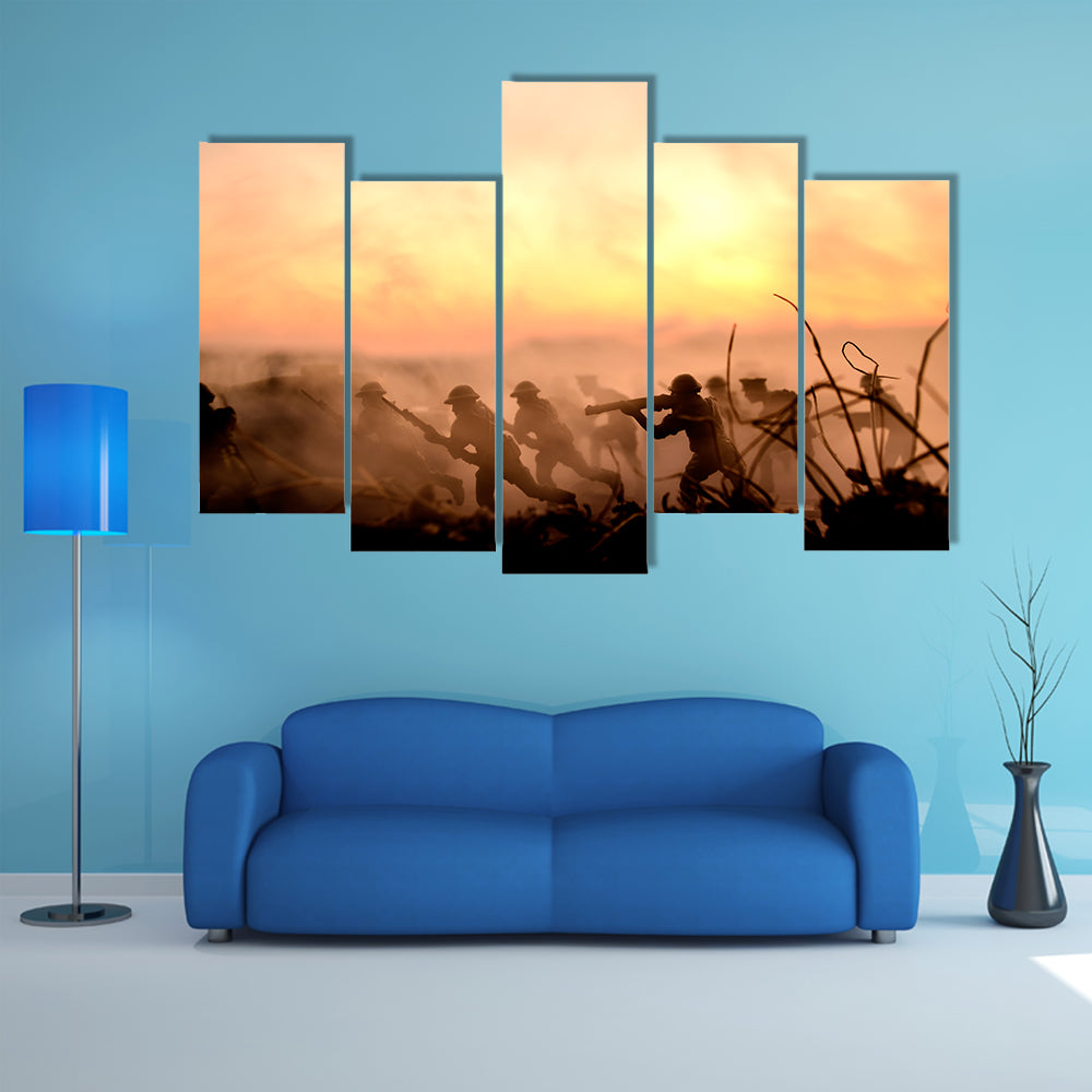 War Concept, Military Silhouettes Multi Panel Canvas Wall Art