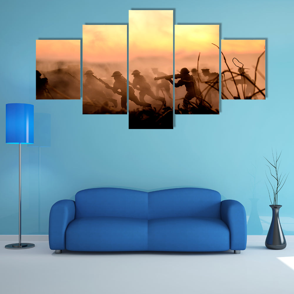 War Concept, Military Silhouettes Multi Panel Canvas Wall Art