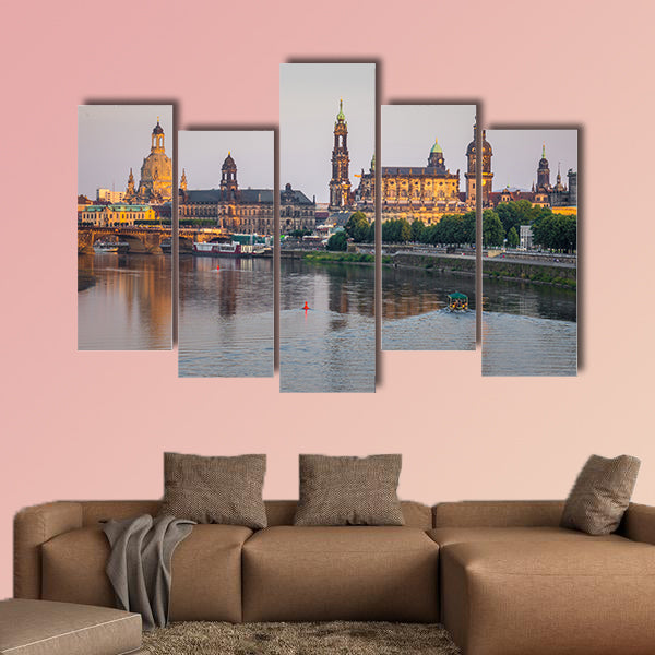 The bridge on river of city Dresden, Germany multi panel canvas wall art