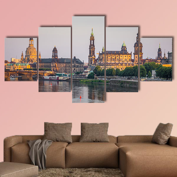 The bridge on river of city Dresden, Germany multi panel canvas wall art