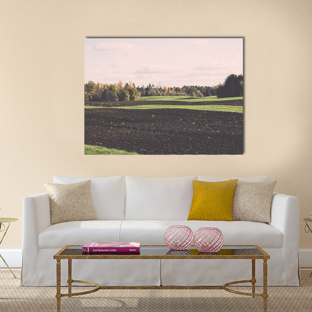 Green field with trees in the autumn Multi Panel Canvas Wall Art