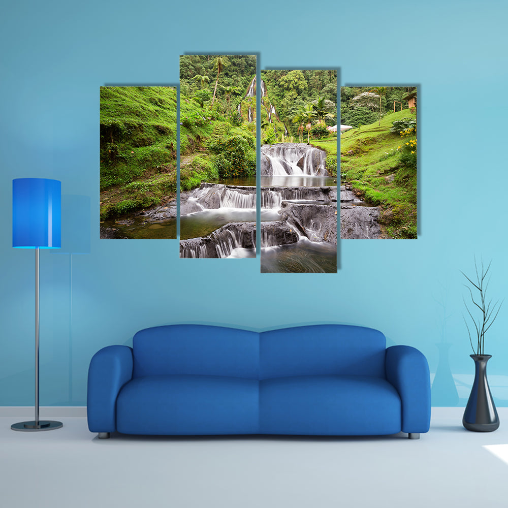 Beautiful long exposure view of the waterfall near the Santa Rosa Thermal Spa in Santa Rosa de Cabal in Colombia Multi Panel Canvas Wall Art
