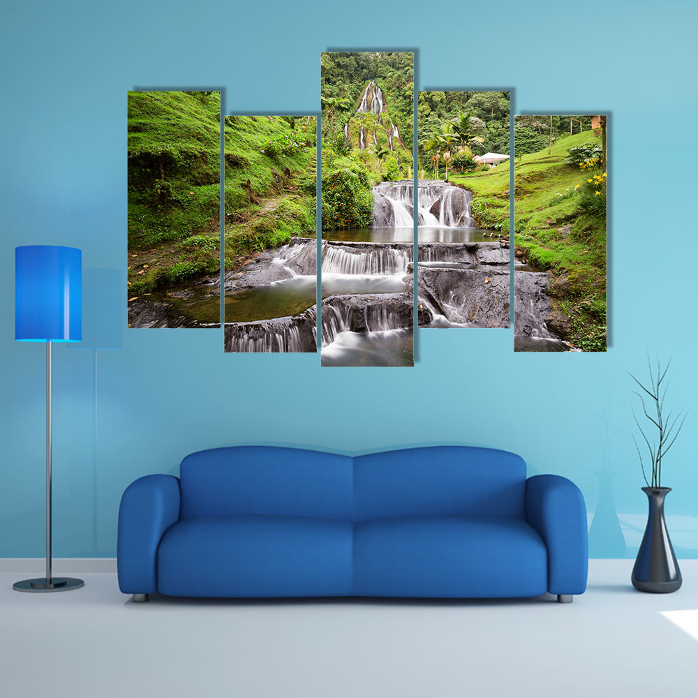 Beautiful long exposure view of the waterfall near the Santa Rosa Thermal Spa in Santa Rosa de Cabal in Colombia Multi Panel Canvas Wall Art
