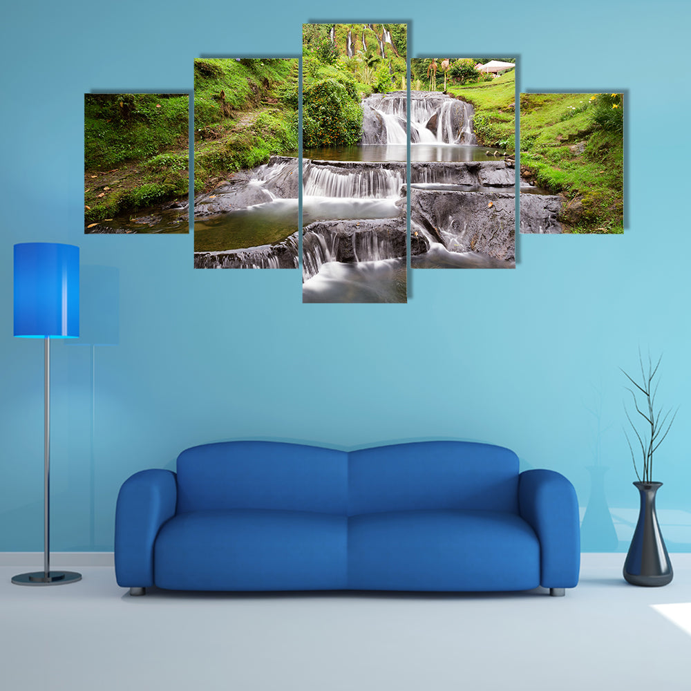 Beautiful long exposure view of the waterfall near the Santa Rosa Thermal Spa in Santa Rosa de Cabal in Colombia Multi Panel Canvas Wall Art