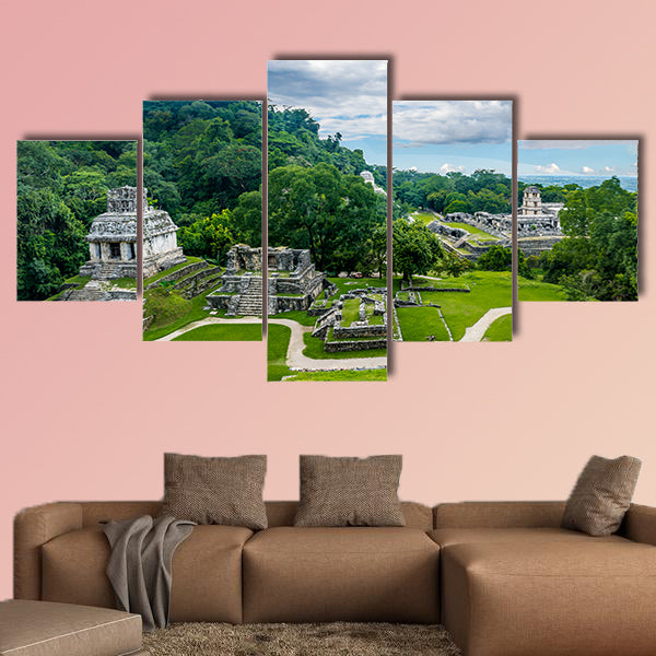 Panoramic view of the Mayan ruins of Palenque in Mexico multi panel canvas wall art