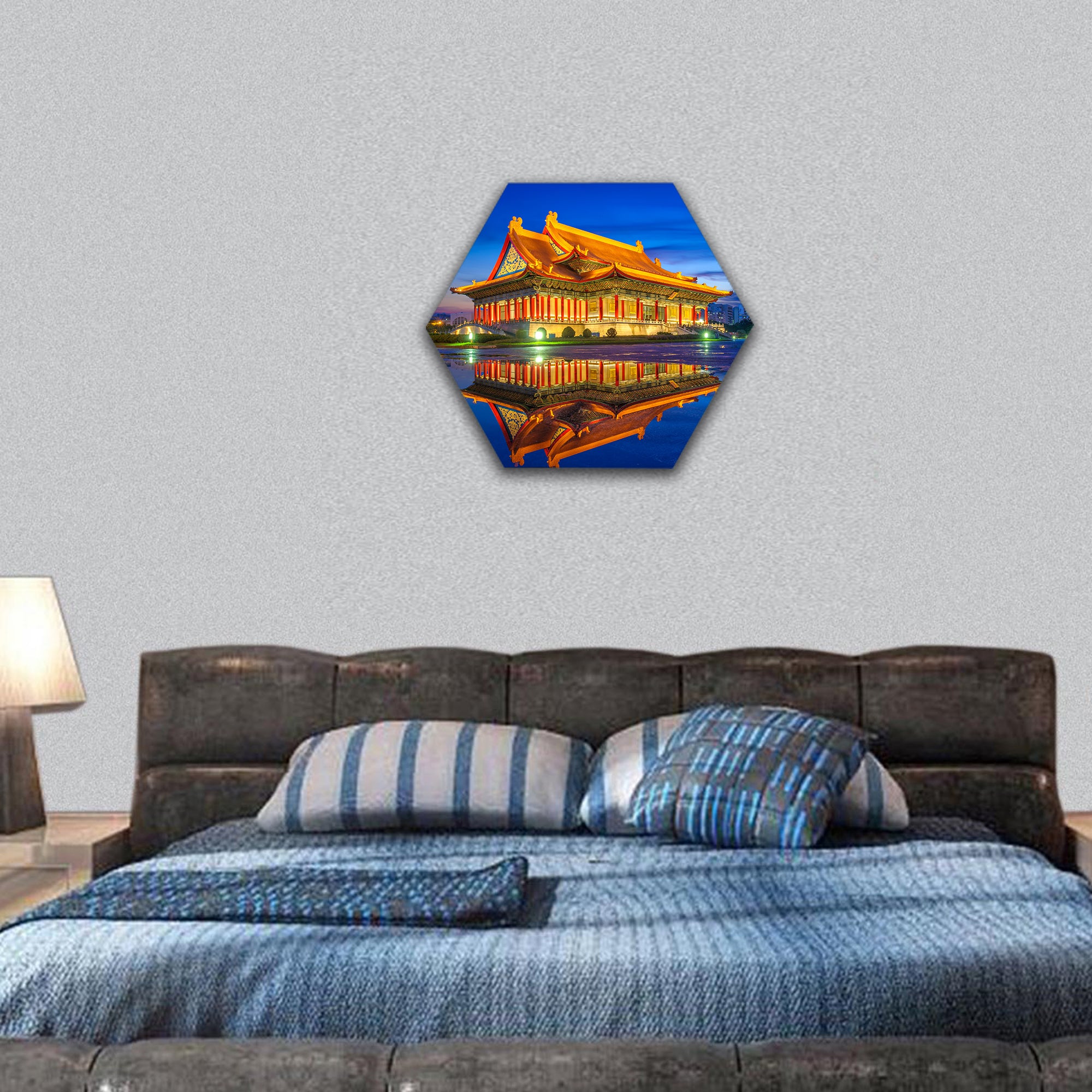 Night view of National Theater and Concert Hall, hexagonal canvas wall art