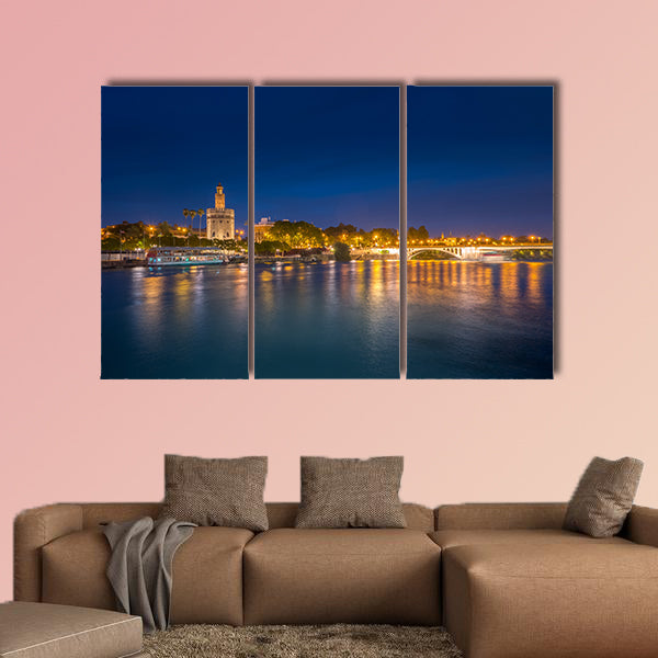 View of Golden Tower, Torre Del Oro, of Seville, Andalusia, Spai Multi panel canvas wall art