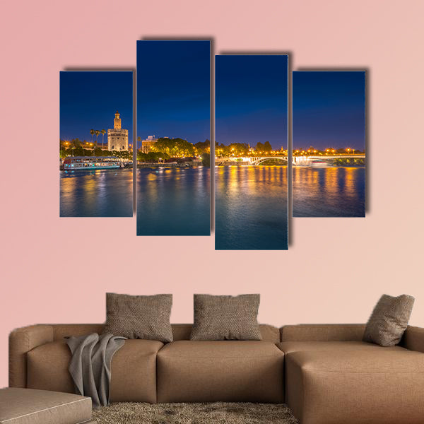 View of Golden Tower, Torre Del Oro, of Seville, Andalusia, Spai Multi panel canvas wall art