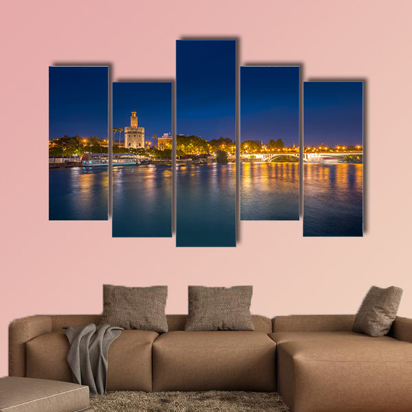View of Golden Tower, Torre Del Oro, of Seville, Andalusia, Spai Multi panel canvas wall art