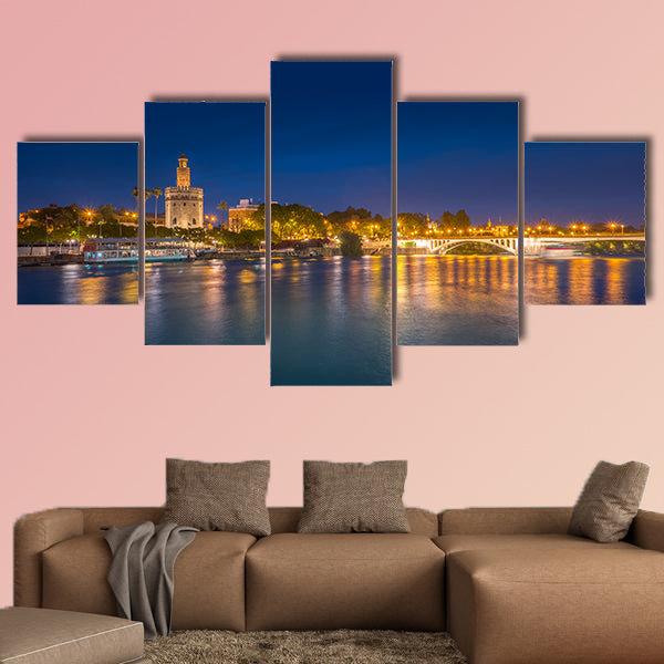 View of Golden Tower, Torre Del Oro, of Seville, Andalusia, Spai Multi panel canvas wall art